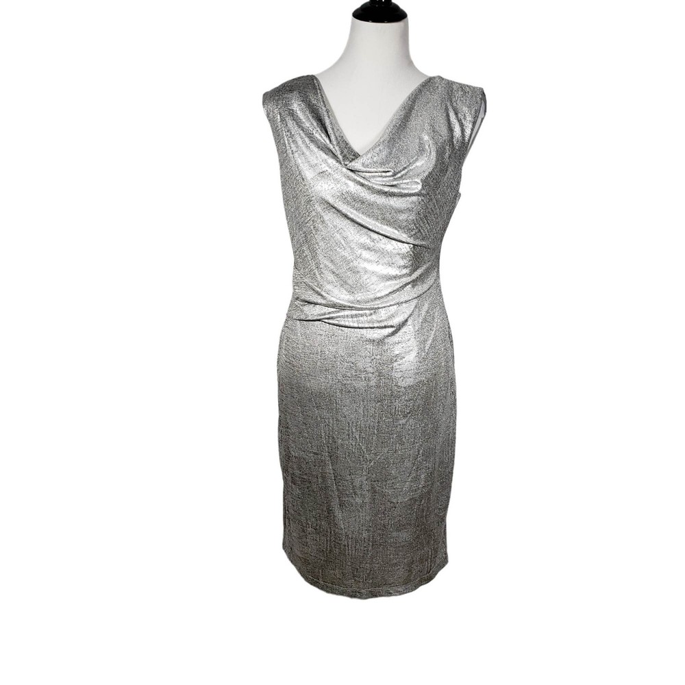 Shelby Nites 6 Silver Gold Neutral Sleeveless Stretchy Bodycon Dress N330 NWT